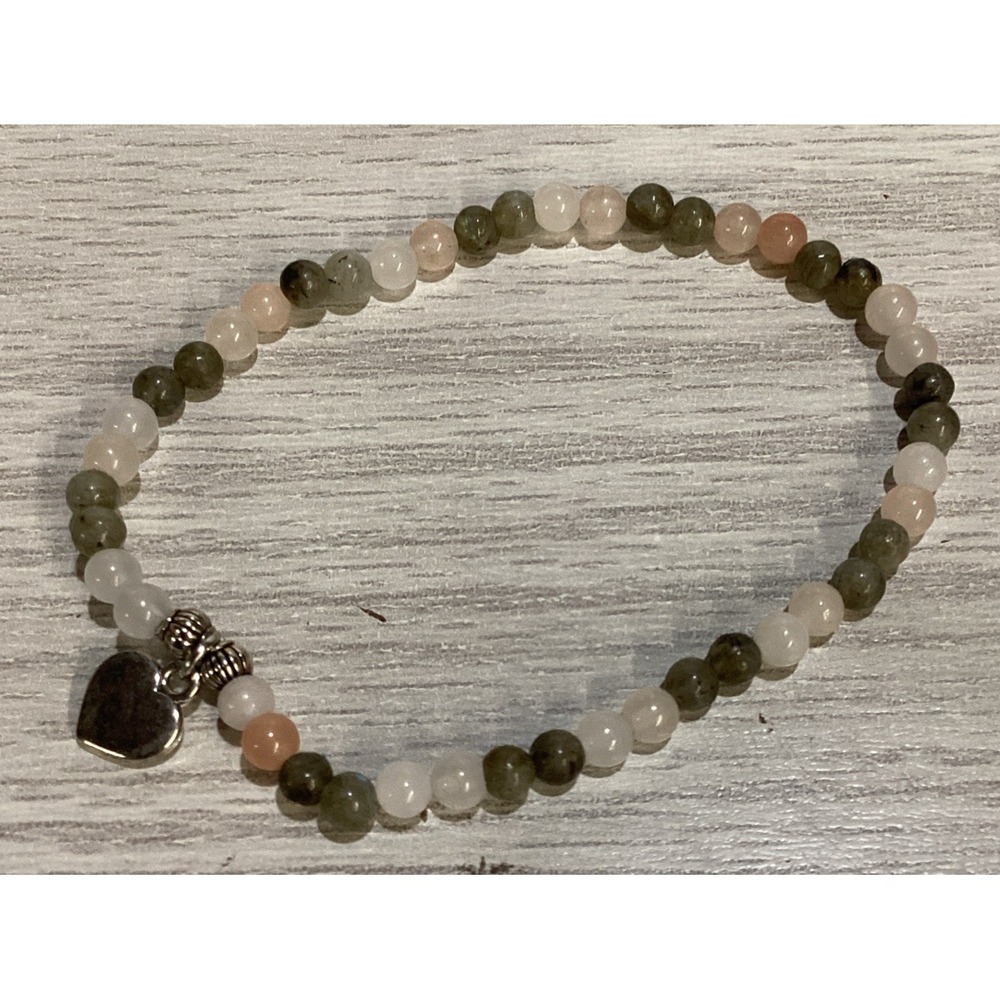 Silvertone Bracelet w/ Multicolor Beads Silver Heart Charm